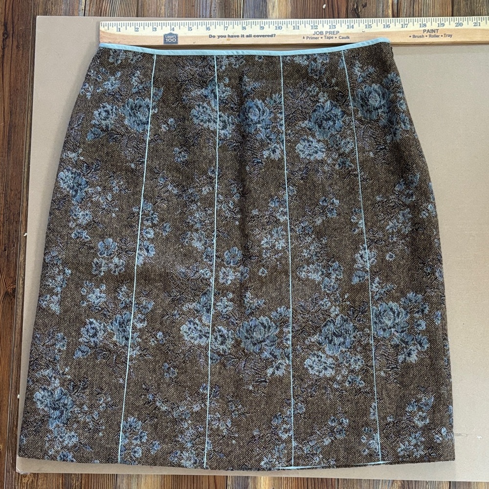 Ann Taylor Brown and Blue Floral Pencil Skirt SZ 12